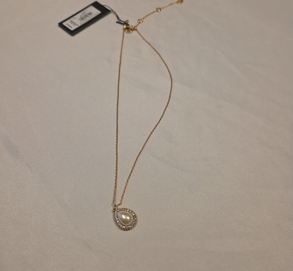 kate spade Gold Pearl Teardrop Necklace with Crystal Halo